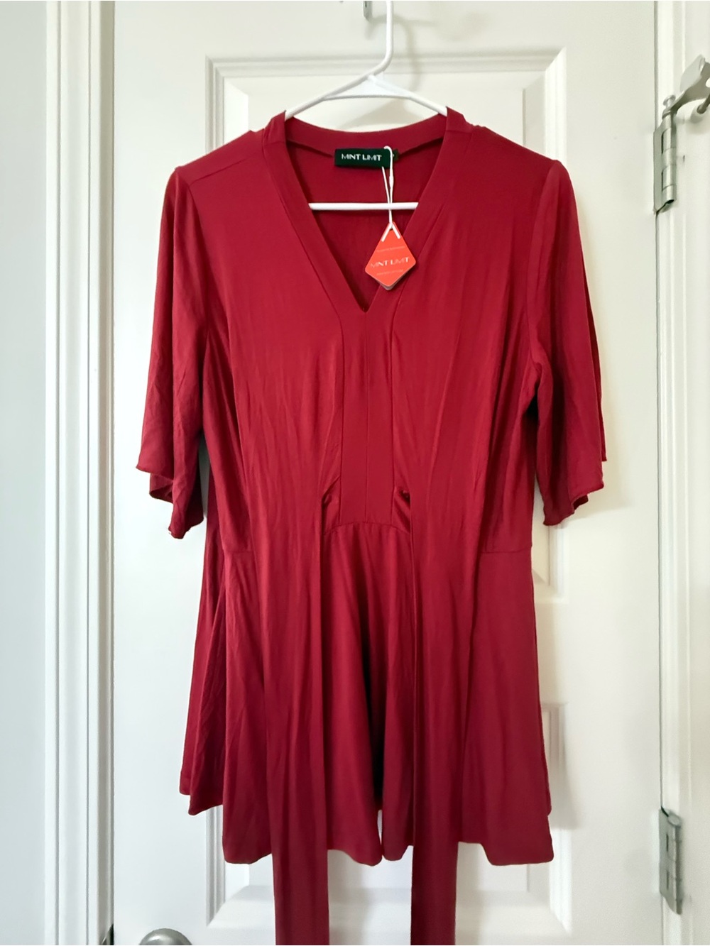 Mint Limit Red V-Neck Tunic Top Size Small, Ties in Back